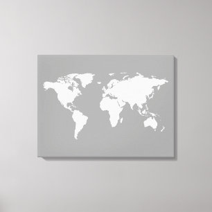 grey white world-map canvas print