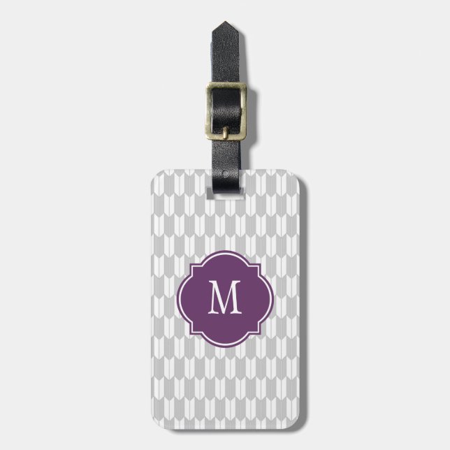Grey & White Yagasuri Monogram Luggage Tag (Front Vertical)