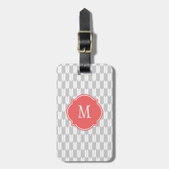 Grey & White Yagasuri Monogram Luggage Tag (Front Vertical)