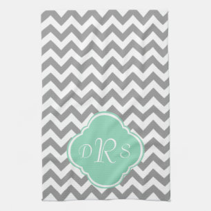 Grey & White Zigzag Custom Monogram Kitchen Towel