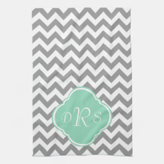 Grey & White Zigzag Custom Monogram Kitchen Towel