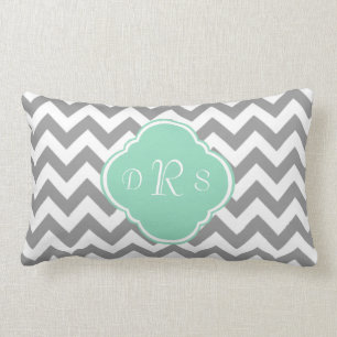 Grey & White Zigzag Custom Monogram Lumbar Pillow