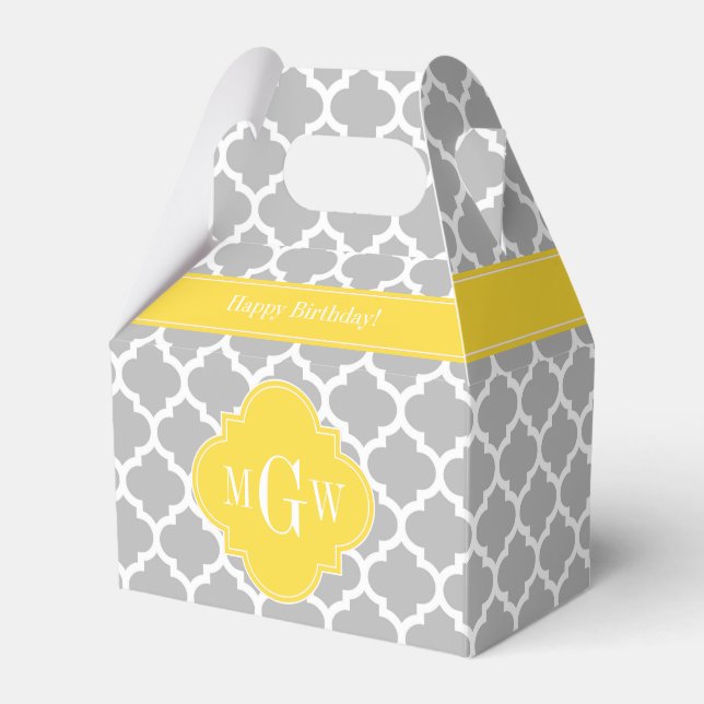 Grey Wht Moroccan #5 Pineapple 3 Initial Monogram Favor Box (Front Side)