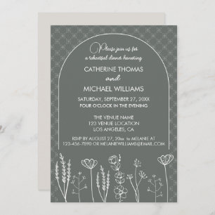 Grey Wildflower Bohemian Arch Wedding Invitation