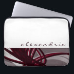 Grey & Wine Abstract Ribbons | White | Custom Name Laptop Sleeve<br><div class="desc">Modern laptop sleeve with an artistic abstract design. The top portion features a simple plain white background with custom name presented in stylish lower case script. The bottom portion features grey, burgundy, white and wine coloured ribbons that are layered and interspersed to give perspective and depth against the grey background....</div>