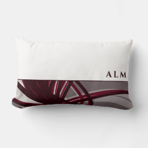 Grey & Wine Artistic Abstract White Monogram Lumbar Pillow