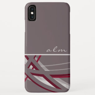 Grey & Wine Artistic Ribbon Design with Monogram iPhone XS Max Case