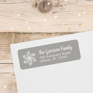 Grey Winter Snowflake Holiday Return Address