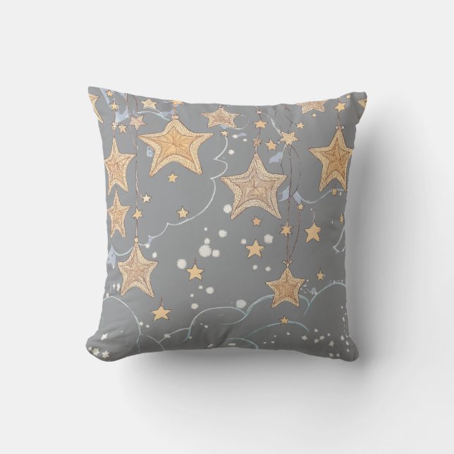 Grey Wish Star Throw Pillow (Front)