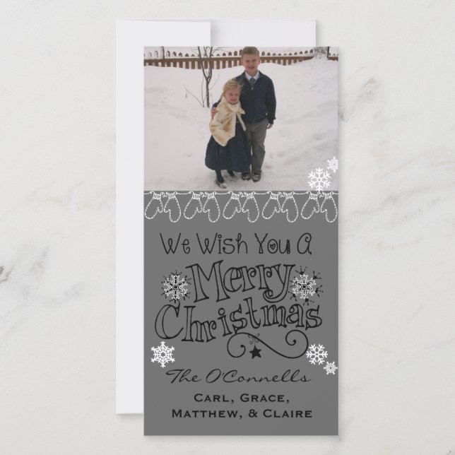 Grey Wish You Merry Christmas Photo Card (Front)