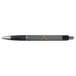 Grey with a pink and red floral heart pen
