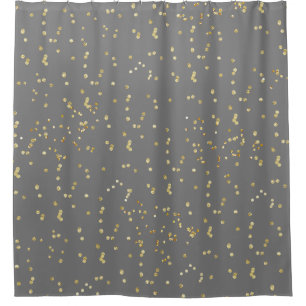 Grey with gold confetti scattered polka dots