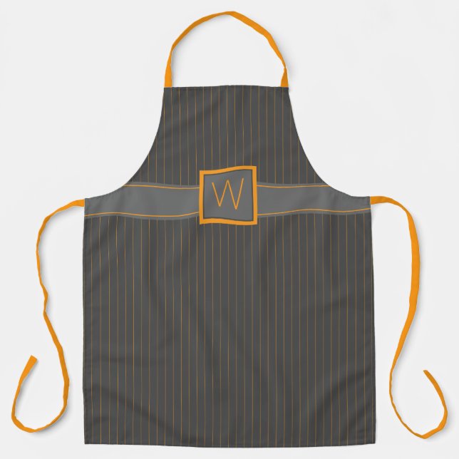 Grey with Orange Pinstripes All-Over Print Apron (Front)
