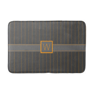 Grey with Orange Pinstripes Bath Mat