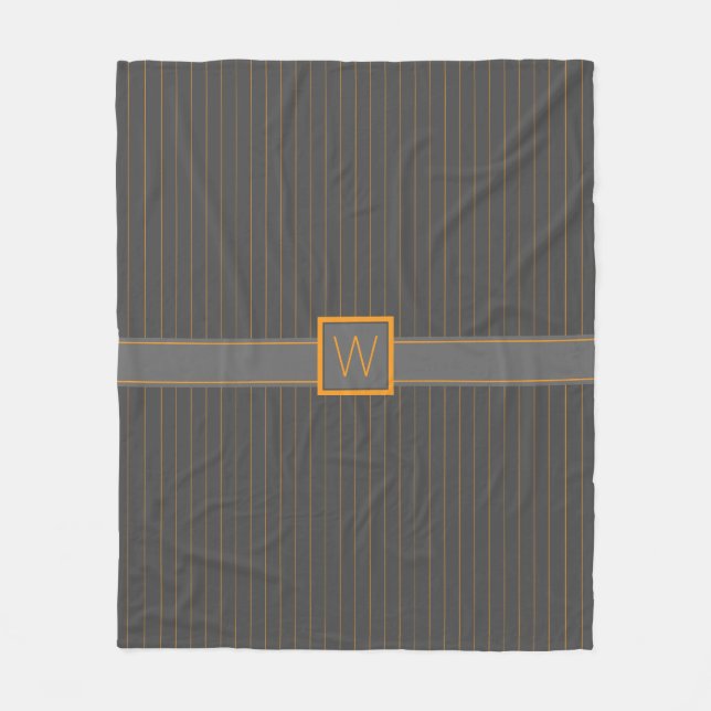 Grey with Orange Pinstripes Fleece Blanket (Front)