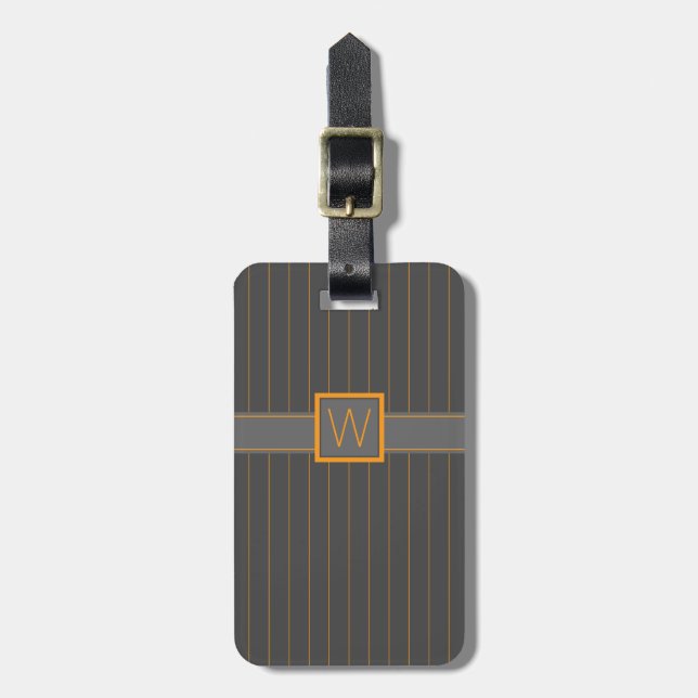 Grey with Orange Pinstripes Luggage Tag (Front Vertical)