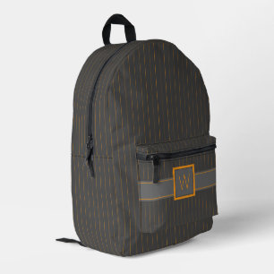 Grey with Orange Pinstripes Printed Backpack