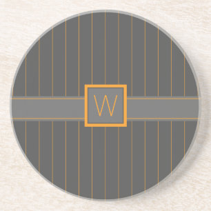 Grey with Orange Pinstripes Sandstone Coaster