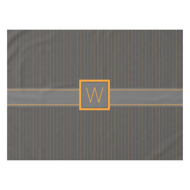 Grey with Orange Pinstripes Tablecloth (Front (Horizontal))