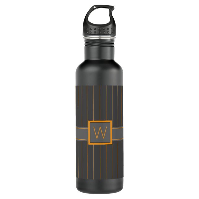 Grey with Orange Pinstripes Water Bottle (Front)