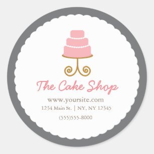 Grey With Pink Cake Bakery Sticker Label