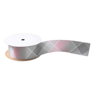 grey with pink diagonal plaid satin ribbon