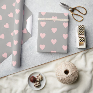 Grey with pink hearts wrapping paper