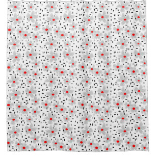 grey with red flowers on white background retro
