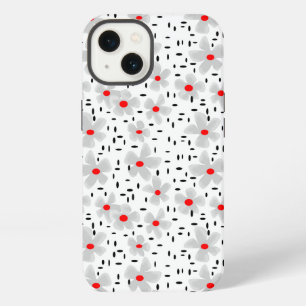 grey with red flowers on white background retro iPhone 13 case