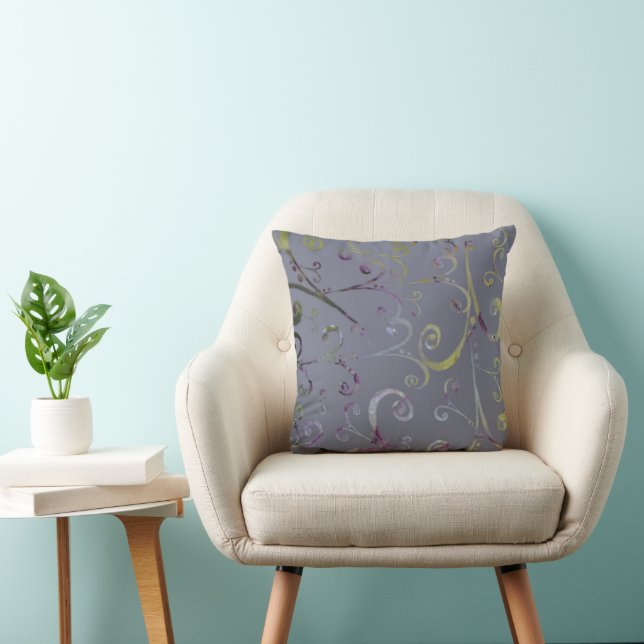 Grey with Scrolls Throw Pillow (Chair)