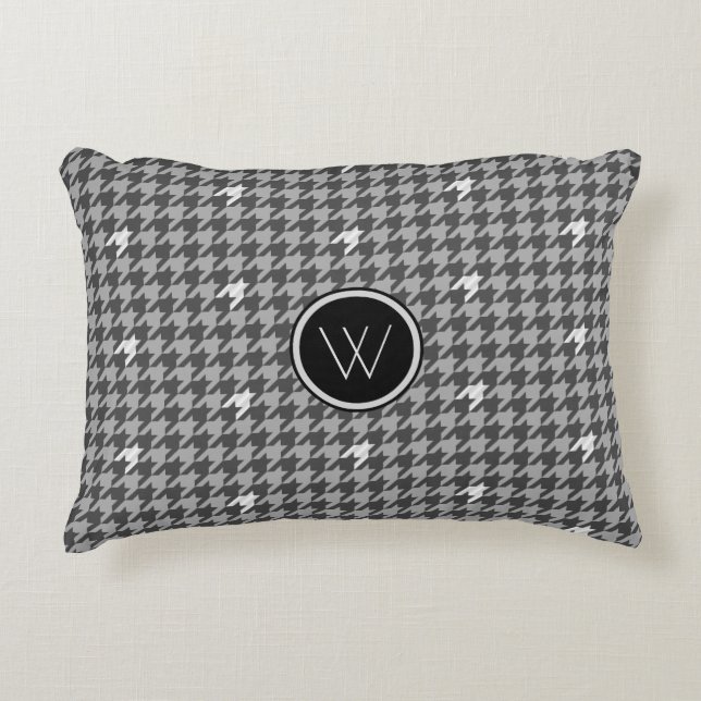 Grey with Silver Accent Houndstooth Accent Pillow (Front)