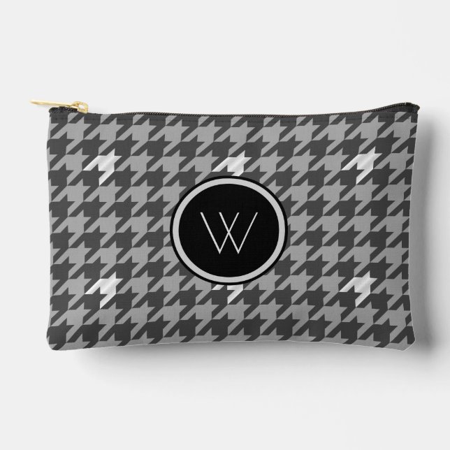 Grey with Silver Accent Houndstooth Accessory Pouch (Front)