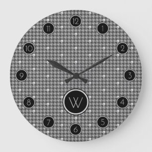 Grey with Silver Accent Houndstooth Clock
