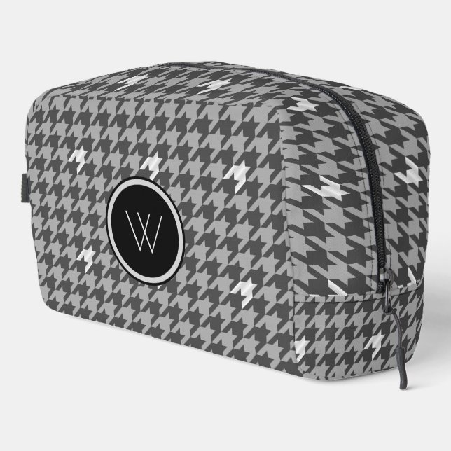 Grey with Silver Accent Houndstooth Dopp Kit (Right Corner)