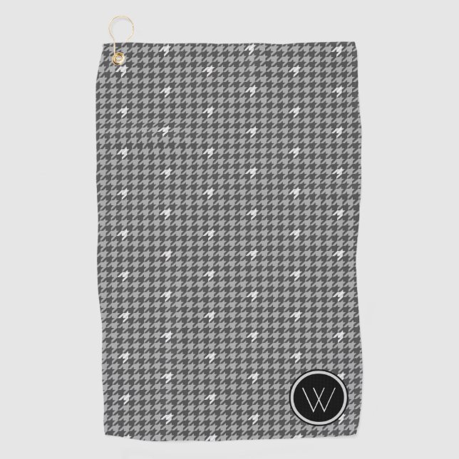Grey with Silver Accent Houndstooth Golf Towel (Front)