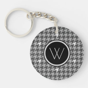Grey with Silver Accent Houndstooth Keychain