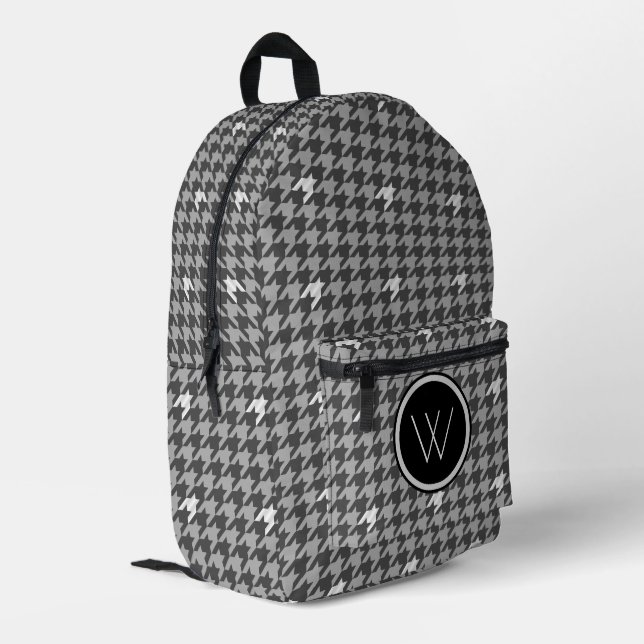Grey with Silver Accent Houndstooth Printed Backpack (Back Corner Left)