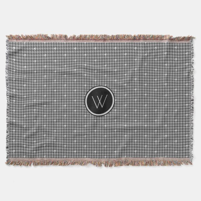 Grey with Silver Accent Houndstooth Throw Blanket (Front)