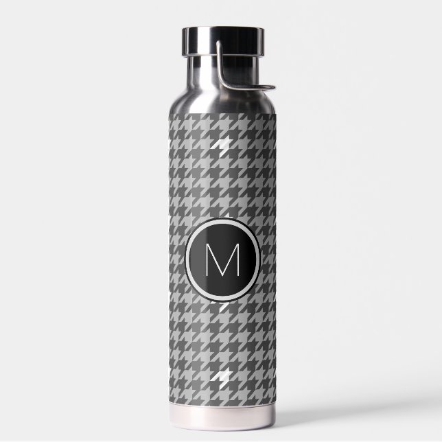 Grey with Silver Accent Houndstooth Water Bottle (Left)