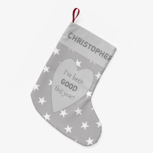 Grey with stars and name  I've been good Small Christmas Stocking