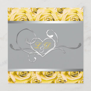 Grey with Yellow Roses Monogrammed Invitation