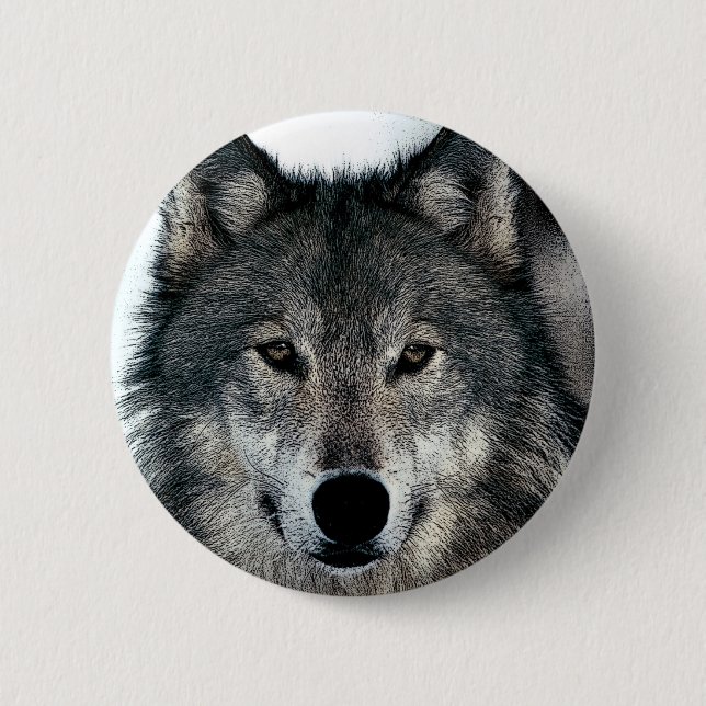 Grey Wolf 2 Inch Round Button (Front)