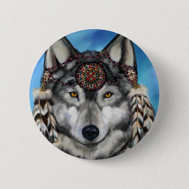 Grey Wolf 2 Inch Round Button (Front)