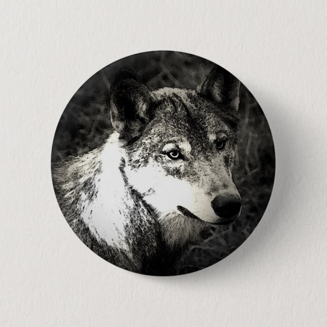 Grey Wolf 2 Inch Round Button (Front)