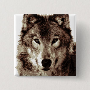 Grey Wolf 2 Inch Square Button