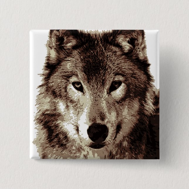 Grey Wolf 2 Inch Square Button (Front)