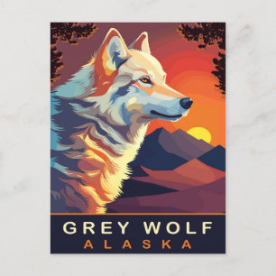 Grey Wolf, Alaska, Sunset on the Mountains, Travel Postcard