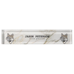 Grey Wolf And Marble Stone Nameplate