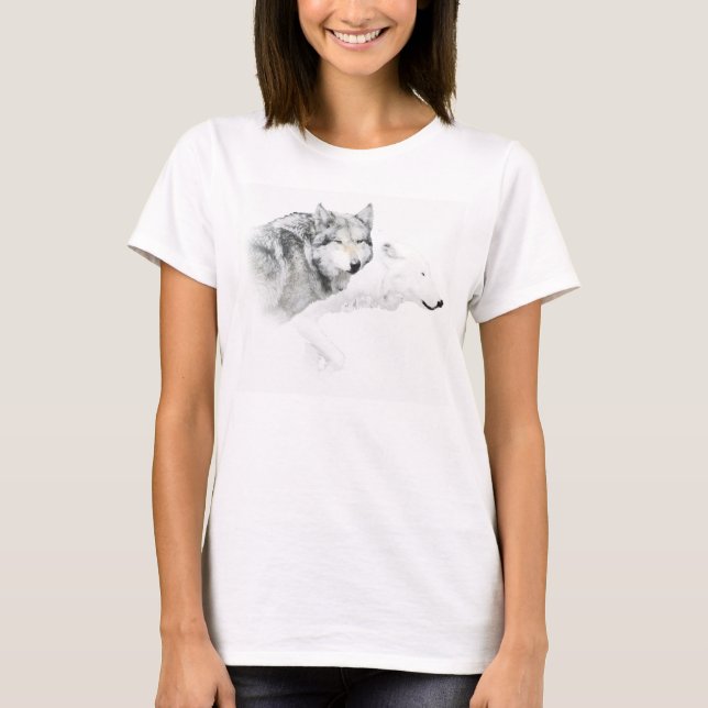 grey wolf and white wolf T-Shirt (Front)