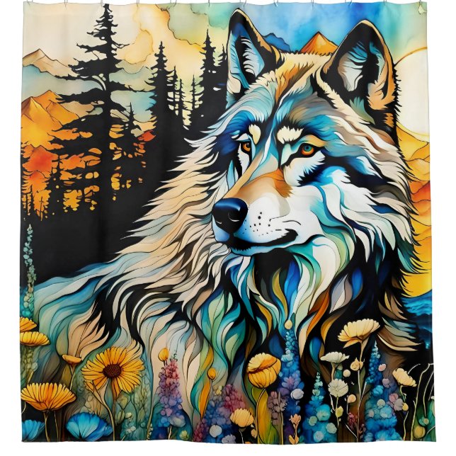 Grey wolf and Wildflowers (Front)